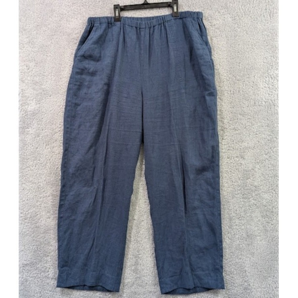 Valerieโ Stevens Linen Pants Women's 1X Blue Elastic Waist Casual Straight Leg